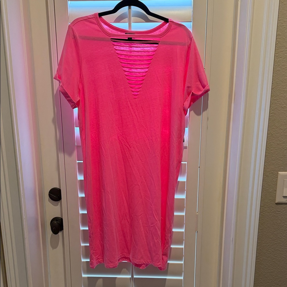 NWT Torrid Hot Pink Mini Jersey Destructed Front Tshirt Dress - Size 1